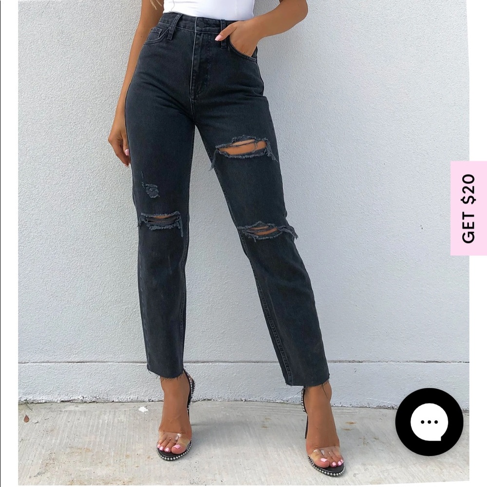 Black distressed denim